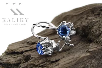 Argent sterling 925 925 Sapphire des boucles d'oreilles vec013s Russe Soviétique URSS Style vintage Art Deco style